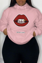 Top con colletto con cappuccio e cordoncino stampato Pink Daily Lips
