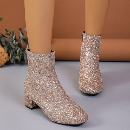Gold Casual Sequins Pointed Out Door Shoes (Heel Height 1.97in)