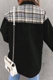 Jaqueta jeans regular xadrez casual marrom com gola aberta e manga comprida