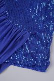 Blaue sexy formelle Patchwork-Pailletten-Patchwork-rückenfreie, trägerlose Abendkleider