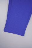 Blue Casual Solid Patchwork Half A Turtleneck Plus Size Jumpsuits