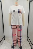 White Casual Not Positioning Printed Patchwork O Neck Long Sleeve Two Pieces