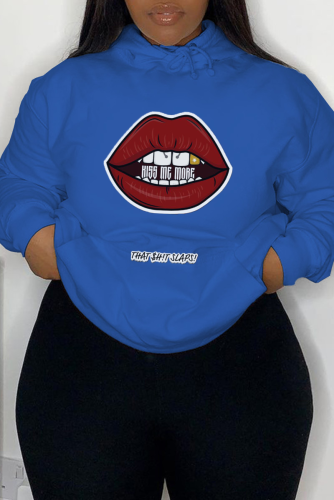 Top con colletto con cappuccio e cordoncino stampato Royal Blue Daily Lips