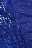 Blauwe sexy formele patchwork pailletten patchwork rugloze strapless avondjurkjurken