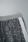 Cerniera patchwork con paillettes casual argento bianco plus size due pezzi