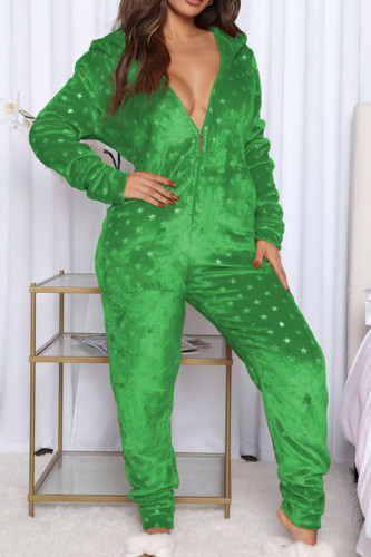 Vert clair Living Print Patchwork Zipper Vêtements de nuit pour le jour de Noël