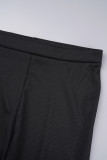 Черный сексуальный повседневный однотонный косой воротник без рукавов с открытой спиной из двух предметов