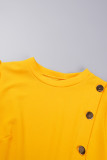 Vestidos plissados ​​amarelos casuais sólidos patchwork com decote em O