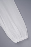 Witte casual effen patchwork vierkante kraag lange jurkjurken