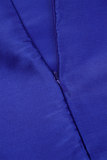 Blauwe sexy formele patchwork contrasterende V-hals avondjurkjurken