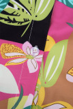 Amarillo elegante vendaje floral patchwork cuello en V manga larga dos piezas