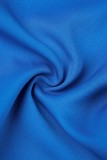 Blauw Casual effen patchwork met riem Normale hoge taille Conventionele effen kleurbroek