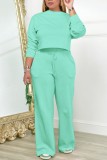 Mint green Casual Solid Basic O Neck Long Sleeve Two Pieces