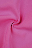 Rozerood Casual effen patchwork met riem Normale hoge taille Conventionele effen kleurbroek
