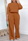 Orange Casual Solid Basic O Neck Long Sleeve Two Pieces
