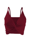 Burgundy Sexy Casual Solid Backless Spaghetti Strap Tops