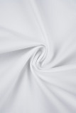 Белый повседневный однотонный узкий комбинезон с воротником с капюшоном
