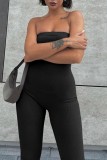 Zwarte sexy casual effen rugloze strapless skinny jumpsuits