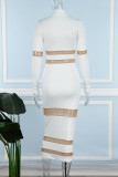 Vita Casual Solid Patchwork Genomskinliga halva turtleneck långärmade klänningar