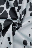 Estampado casual retales de leopardo cuello vuelto manga larga dos piezas azul