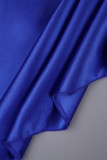 Robe de soirée bleue sexy en patchwork contrasté à col en V