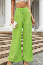 Green Sweet Solid Patchwork Draw String Straight Mid Waist Straight Solid Color Bottoms
