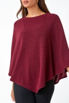 Red Casual Solid Asymmetrical O Neck Tops