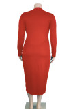 Robe longue rouge sexy, couleur unie, ajourée, patchwork, col en V, robes de grande taille