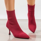 Zapatos de puerta puntiagudos de color sólido con patchwork casual rojo sandía (altura del tacón 2.75 pulgadas)
