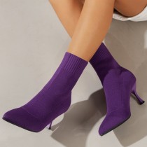 Scarpe da porta a punta in tinta unita patchwork casual viola (altezza tacco 2.75 pollici)