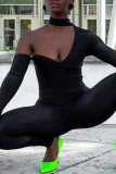 Black Sexy Solid Backless Halter Skinny Jumpsuits
