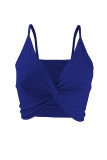 Blue Sexy Casual Solid Backless Spaghetti Strap Tops