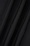 Vestidos de manga larga con cuello de cremallera de patchwork sólido casual negro