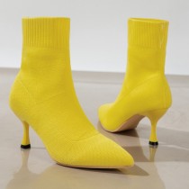 Scarpe da porta a punta in tinta unita patchwork casual gialle (altezza tacco 2.75 pollici)