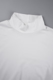 Blanco Casual Retazos lisos Transparente Medio cuello alto Manga larga Vestidos