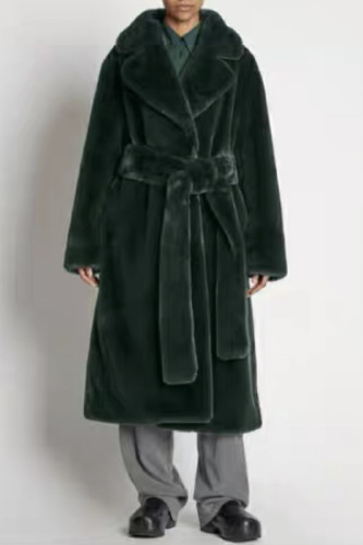 Cárdigan liso casual verde tinta Ropa de abrigo con cuello vuelto