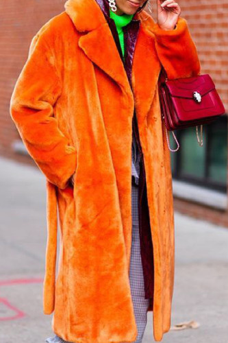Orange Casual Solid Cardigan Turndown Collar Outerwear
