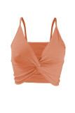 Pink Orange Sexy Casual Solid Backless Spaghetti Strap Tops