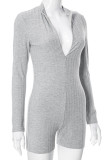 Grey Street Solid Patchwork Zipper O Neck Skinny Rompers
