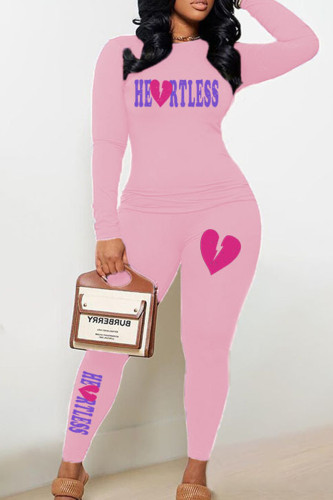Pink Casual Print Patchwork O Neck Long Sleeve Two Pieces