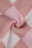 O cardigan casual rosa dos retalhos calça a manga longa do decote em V duas peças