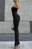 Macacão skinny preto sexy casual sólido sem alças