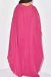 Rose Red Casual Solid Basic O-hals Lange jurk Jurken