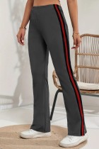 Pantalones informales de patchwork a rayas de cintura alta regular gris oscuro con patchwork convencional