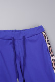 Due pezzi manica lunga colletto con cerniera patchwork leopardato casual blu