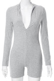 Grey Street Solid Patchwork Zipper O Neck Skinny Rompers