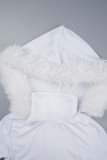 Белый Уличный Однотонный Лоскутный воротник из двух предметов с капюшоном и длинными рукавами