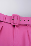 Patchwork solido casual rosa rosso con cintura Pantaloni convenzionali a tinta unita convenzionali a vita alta