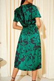 Gröna Casual Print Patchwork O-halstryckta klänningar