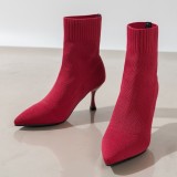 Sapatos de porta pontiagudos em cor sólida vermelha melancia vermelha casual (altura do salto 2.75 pol.)